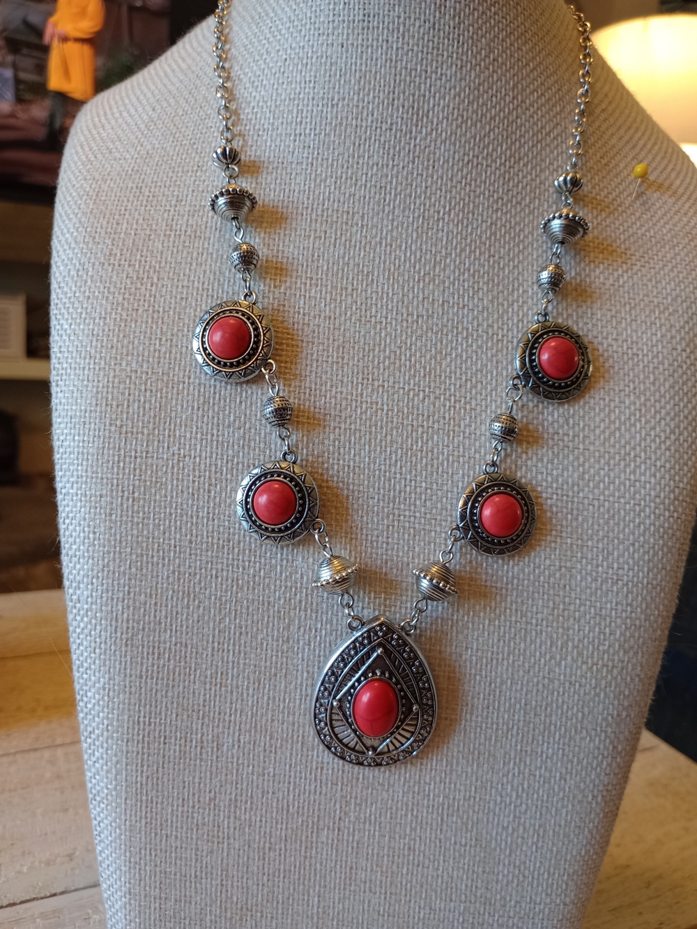 paparazzi Silver-Tone Necklace with Red Cabochons